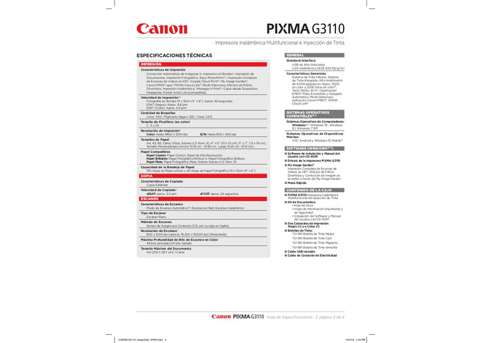 Impresora Multifunción A Color Canon Pixma G3110 Con Wifi 110/220v